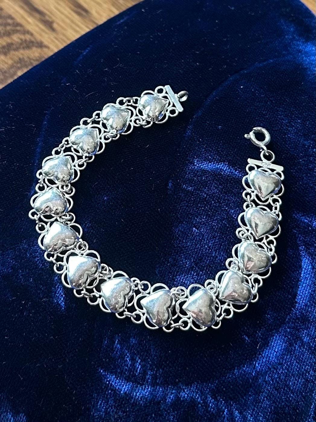 925 Argento Sterling & Vera Ambra Baltica Doppio Cuori Link Bracciale - GL550