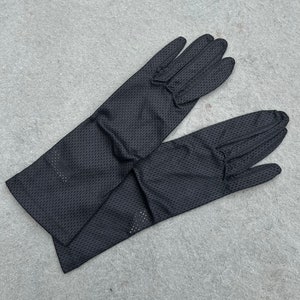 Vintage Midcentury SIDEL Black Fishnet Nylon Pair of Women’s Gloves Made in Malta Medium Length