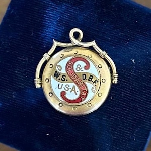 Antique Victorian 14k Yellow Gold Enamel Workmen’s Sick and Death Benefit Fund WS & DBF Solidaritat Monogrammed Locket RARE