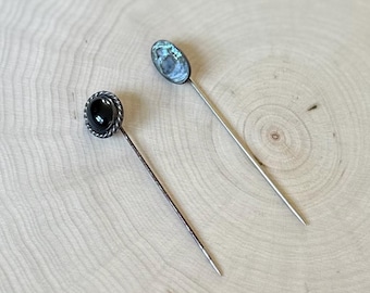 Scegli tu! Spille antiche edoardiane in argento sterling per cappelli Spille a bastoncino / Onice nero o conchiglia di abalone