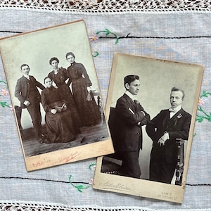 LOT OF 2 Antique Victorian Cabinet Cards of Two Men and Family, German & Hungarian Dated 1905
