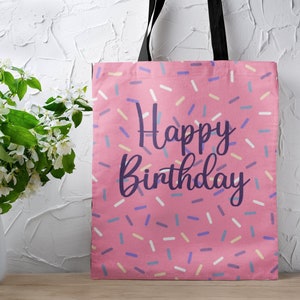 Pink Sprinkle Birthday Gift Tote Bag Happy Birthday Present Cute Birthday Bag Reusable Wrapping Eco Friendly Gift Wrap Sustainable Gifting