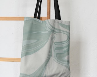 Marbled Green Tote Bag, Abstract Minimalist Bag, Reusable Grocery Bag, Everyday Shoulder Bag, Travel Carryon Bag, Gift Bag, Green Aesthetic