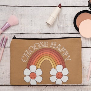 ハッピーレトロレインボーアクセサリーポーチ、デイジー、Be Kind、VSCOガール、コスメ、メイクアップ、トイレタリー、バッグオーガナイザー、ペンシルバッグ、ギフトをお選びください。
