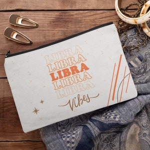 Minimalist Libra Vibes Zodiac Pouch, Travel Cosmetic Bag, Cute Makeup Case, Beauty Bag, Minimalistic Aesthetic, Wolf, Birthday Present