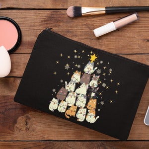 Cat Tree Holiday Bag, Accessory Pouch, Cat Mom, Cat Dad, Pet Parent, Merry Christmas, Happy Holidays, Beauty, Gift Card Bag, Gift Idea