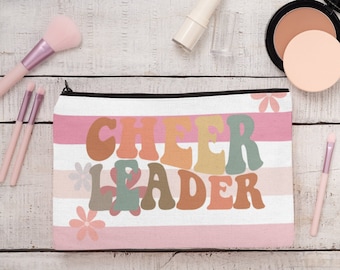 Retro Cheerleading Gestreiftes Täschchen, Reise Kosmetiktasche, Schminktasche, Geschenktasche, Beauty Tasche, Federmäppchen, Game Day, Bow Bag, Cheer Life