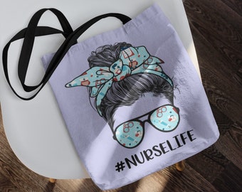 Nurse Life Tote Bag, Cute Purple Gift Bag for Nursing, Reusable Grocery Market Bag, ER Nurse, LPN, RN, Nurse Hair Don't Care, Nurse Things