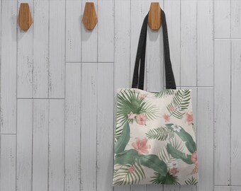 Tropical Hibiscus and Palms Tote Bag, Reusable Tote Bag, Travel Bag, Small, Medium, Large, Brand New Tote Bag