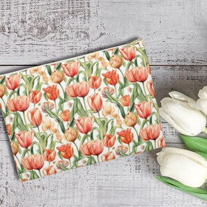 Floral Fresh Flower Accessory Bag Pouch Garden Inspired Flower Lovers Gift Nature Enthusiasts Botanical Tulip Beauty Makeup Bag Pencil Case