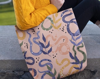 Snake Tote Bag, Reptile Print Shoulder Bag, Serpent Lover Gift, Reusable Tote Bag Aesthetic, Witchy Aesthetic, Tarot Card Reader, Third Eye