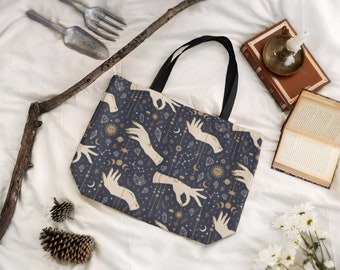 Herbruikbare Tote Bag, Tarot Kaart Lezen, Kristal, Astrologie, Maan, Sterren, Eco Vriendelijk, Mediumschap, Paranormaal, Heks, Tarot Hand, Cadeau voor Haar
