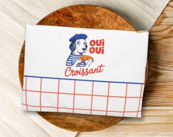 French Dog Accessory Bag Cute Dog Lover Gift Oui Oui Zipper Pouch with Croissant Parisian Aesthetic Makeup Bag Dog Mom Travel Bag