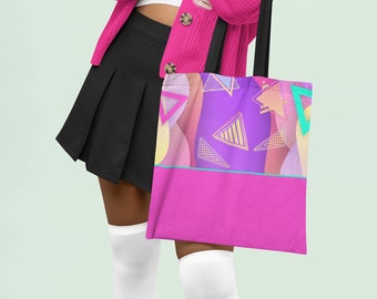Nostalgic 80s Print Tote Bag Reusable Tote Bag Grocery Shopping Market Tote Pink Aesthetic Retro Style Cute Glam Bag Gift for Her