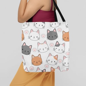 Anime Kitties Tote Bag Cat Bag Gift for Cat Mama Reusable Tote Bag Cat Aesthetic Reusable Market Grocery Bag Shopping Bag for Cat Lovers