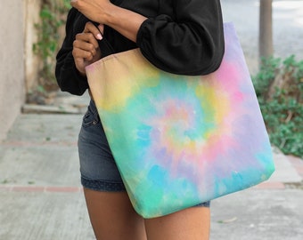 Wiederverwendbare Pastell Tie Dye Einkaufstasche Lebensmittelmarkt Einkaufstasche Reisetasche Geschenk für Sie, Recycling-Wiederverwendung, Retro-Groovy-Tasche VSCO Girl Style