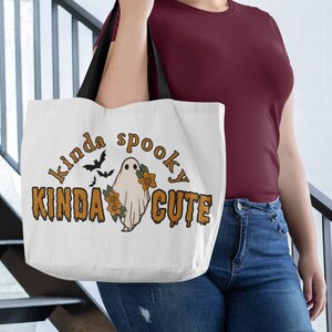 Halloween Trick or Treat Tote Bag Spooky Girl Vibes Cute Retro Ghost Halloween Party Candy Bag Not so Scary Adult Halloween Costume October