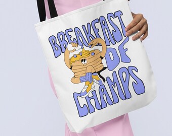 Borsa tote per pancake Breakfast of Champs, ideale per il mercato della spesa, borsa riutilizzabile per la spesa, idea regalo per gli amanti del brunch, borsa anime estetica