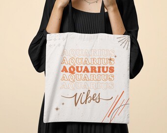 Minimalistische Wassermann Sternzeichen Einkaufstasche, Geschenk, Wiederverwendbare Einkaufstasche, Minimalistischer ästhetischer Stil, Eule, Geburtstagstasche