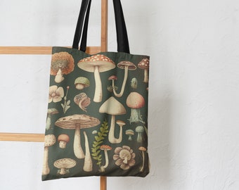 Cottagecore Mushroom Market Tote Bag Herbruikbare Vintage Style Eco-vriendelijke boodschappentas Cute Gift Farmers Market Bag Mushroom Hunting