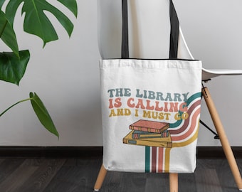 The Library is Calling Tote Bag Bookworm Perfect for Book Lovers Book Bag Book Club Gift School Bag Gift for Librarians Wholesale Event Bag