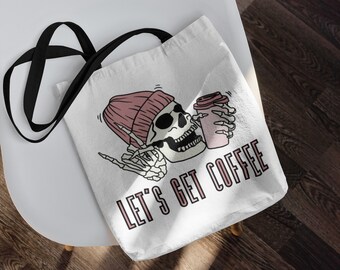 Funny Coffee Skeleton Tote Bag Coffee Lover Aesthetic Reusable Market Grocery Shopping Bag Lets Get Coffee Gift for Friend I Run on Caffeine