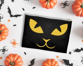 Black Cat Halloween Spooky Cat Mom Accessory Bag Makeup Beauty Cosmetic Bag or Pencil Case Scary Aesthetic Pouch Halloween Party Favors