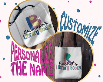 Bolsa de mano para libros de biblioteca para niños, bolsa de compras reutilizable personalizable, regalo para regalar, personalización de ideas, bolsa para niños, bolsa para libros escolares con nombre