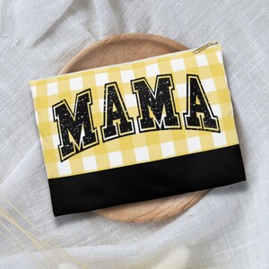 Mothers Day Zipper Pouch Travel Cosmetic Bag Makeup Case Beauty Mama Aesthetic Pencil Case Mama Essentials Mom Mode Yellow Plaid Bag
