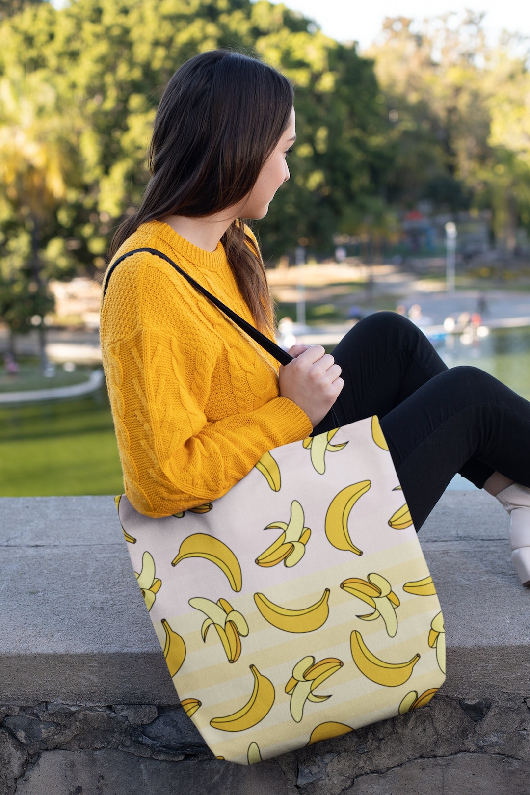 CafePress Banana Fruit Ladder Tote Bag - Reusable Canvas Shopping Bag For Beach, Groceries & More