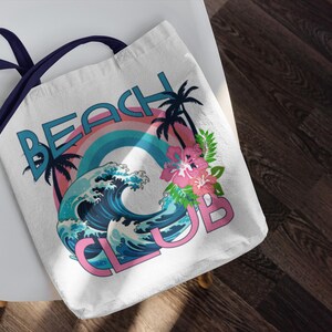 Sacola de verão para clube de praia, ótima para supermercado, sacola de compras reutilizável, presente para dar ideia, bolsa de praia, estética tropical, modo de férias