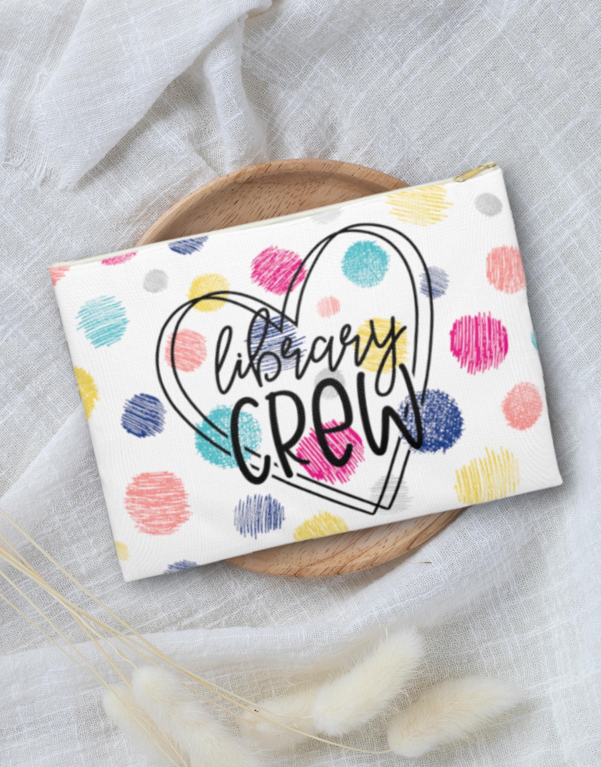 Library Crew Polka Dot Accessory Bag Organizer for Book Lovers Book Club Gift Wholesale Event Bags School Bag Pencil Case Librarian Gift