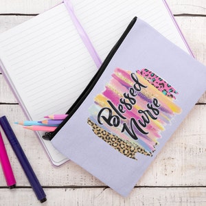 Blessed Nurse Bag, Cheetah Print Colorful Cute Bag for Nurse Life, Cosmetic Makeup Bag, Pencil Case, Gift Giving Idea, Coin and Snack Bag
