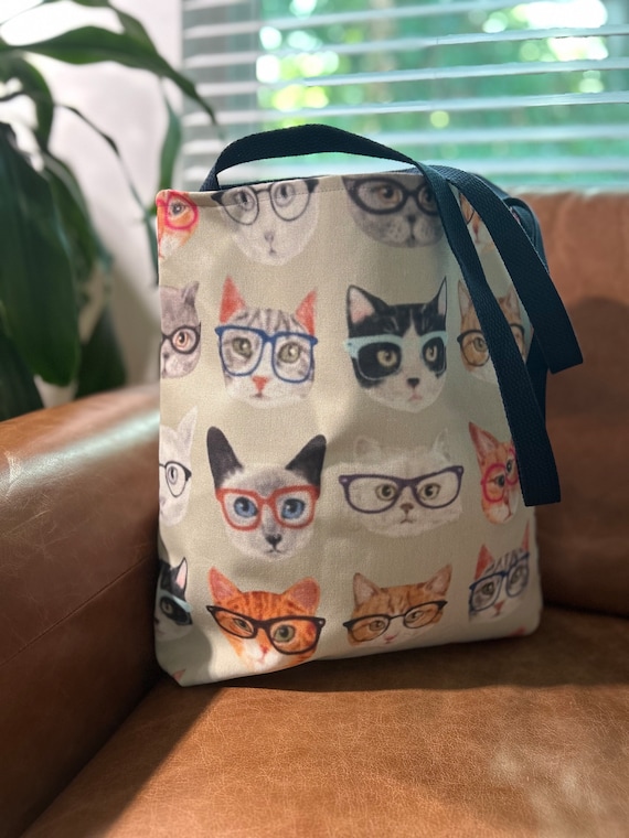 Cat Printed Bag Cat With Glasses Tote Bag Smart Cat Mom Cat