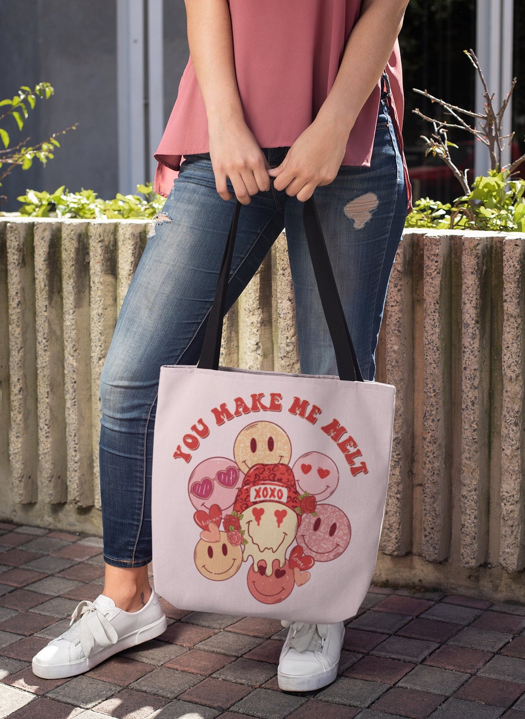 Valentine Tote Bag, You Make Me Melt, Smiley Face 90s Bag, Gift
