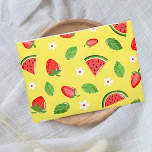 Fruity Accessory Bag Watermelon & Strawberries Cute Makeup Cosmetic Bag Pencil Case Summer Aesthetic Pouch Sweet Birthday Party Event Bag
