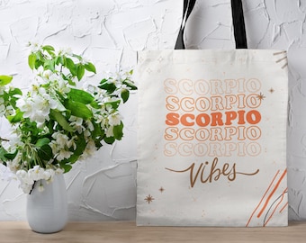 Minimalist SCORPIO Zodiac Tote Bag, Gift Giving, Reusable Grocery Shopping Market Bag, Minimalistic Aesthetic, Scorpion, Birthday Present