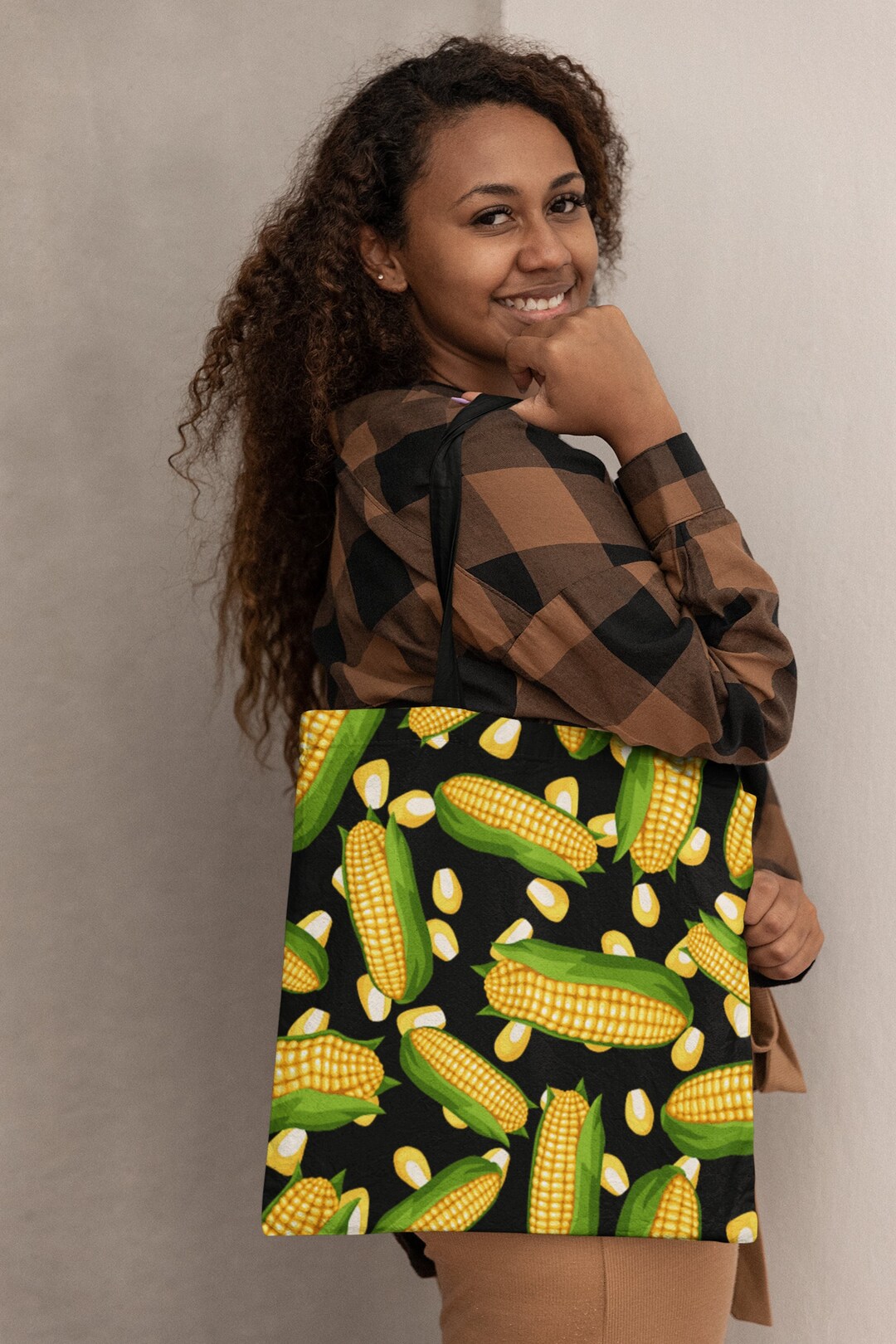 Corn Pattern Print Leather Tote Bag main image 1