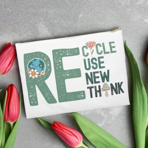 リサイクル、再利用、再生、再考バッグ/かわいいコスメティックバッグ/メイクアップビューティーケース/アースデイ美学/ペンケース/プラントマママザーズデー/エコバッグ