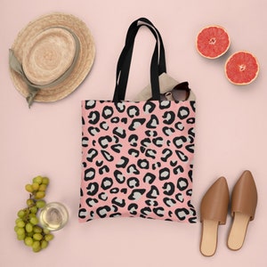 Pink Cheetah Print Reusable Tote Bag/ Shopping Grocery Bag/ Weekender Travel Tote/ Gift for Her/ Animal Print Bag/ Leopard Print Tote