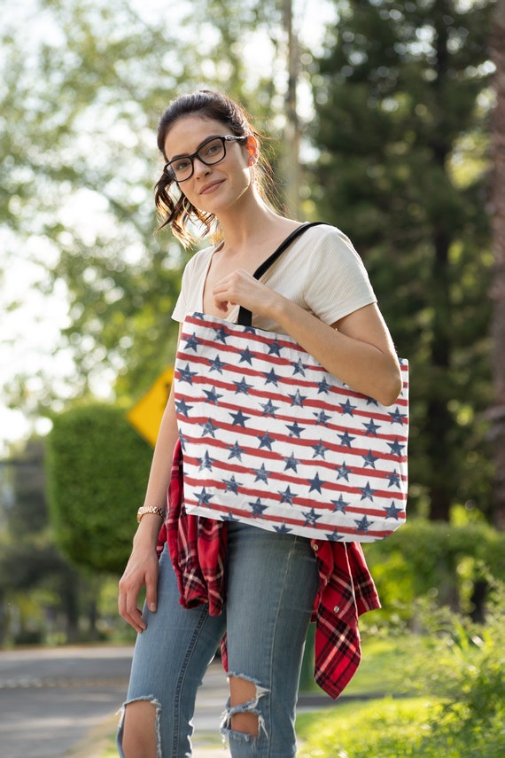 Reusable Tote Bag Red White and Blue Bag Stars and Stripes 