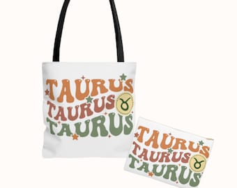 Taurus Zodiac Tote Bag, Bull Sign Bag, Gift Giving Idea, Reusable Grocery Market Bag, Birthday Gift, Retro, Birthday Supplies, Pouch