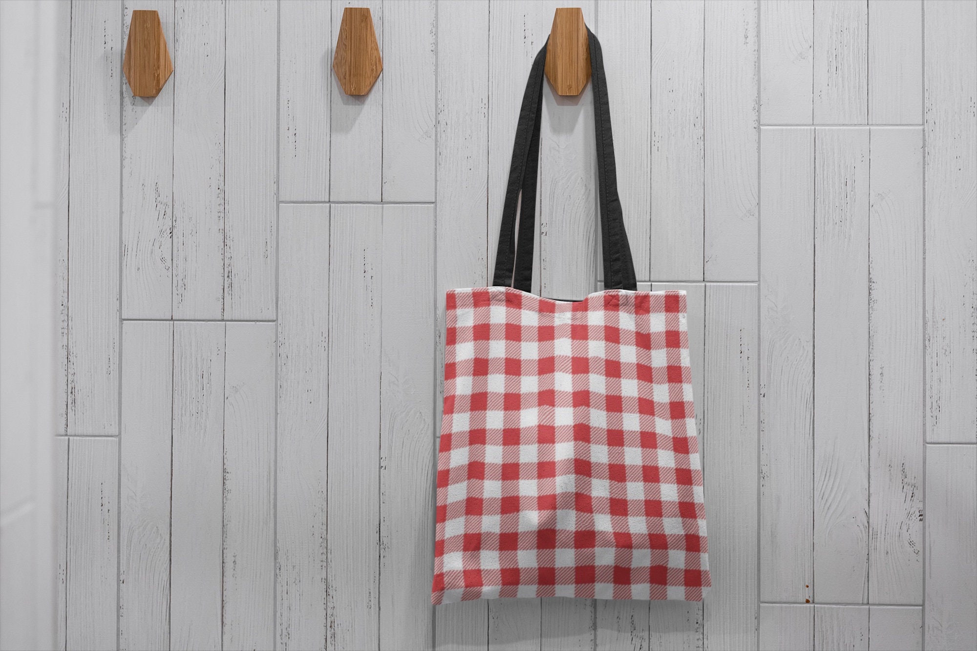 Plaid Reusable Tote Bag Red and White Picnic Bag Buffalo 