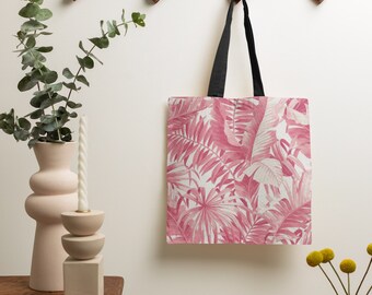 Vibrant Pink Tropical Pattern Tote Bag, Reusable Tote Bag, Travel Tote, Cloth Bag, Summer Bag, Small, Medium, Large, Brand New Tote Bag