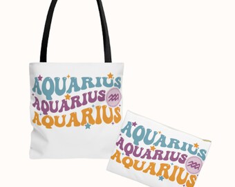 Wassermann Sternzeichen Tote Bag, Eule Zeichen Tasche, Geschenkidee, wiederverwendbare EinkaufsmarktTasche, Geburtstagsgeschenk, Geburtstagszubehör, Makeup Kosmetiktasche