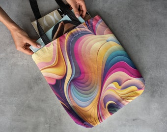 Colorful Abstract Art Tote Bag VSCO Girl Aesthetic Reusable Market Grocery Shopping Bag Library Book Bag Everyday Eco Friendly Fashion