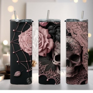 Personalized Goth Blush Skull Birthday, Bachelorette Custom 20 oz Skinny Tumbler