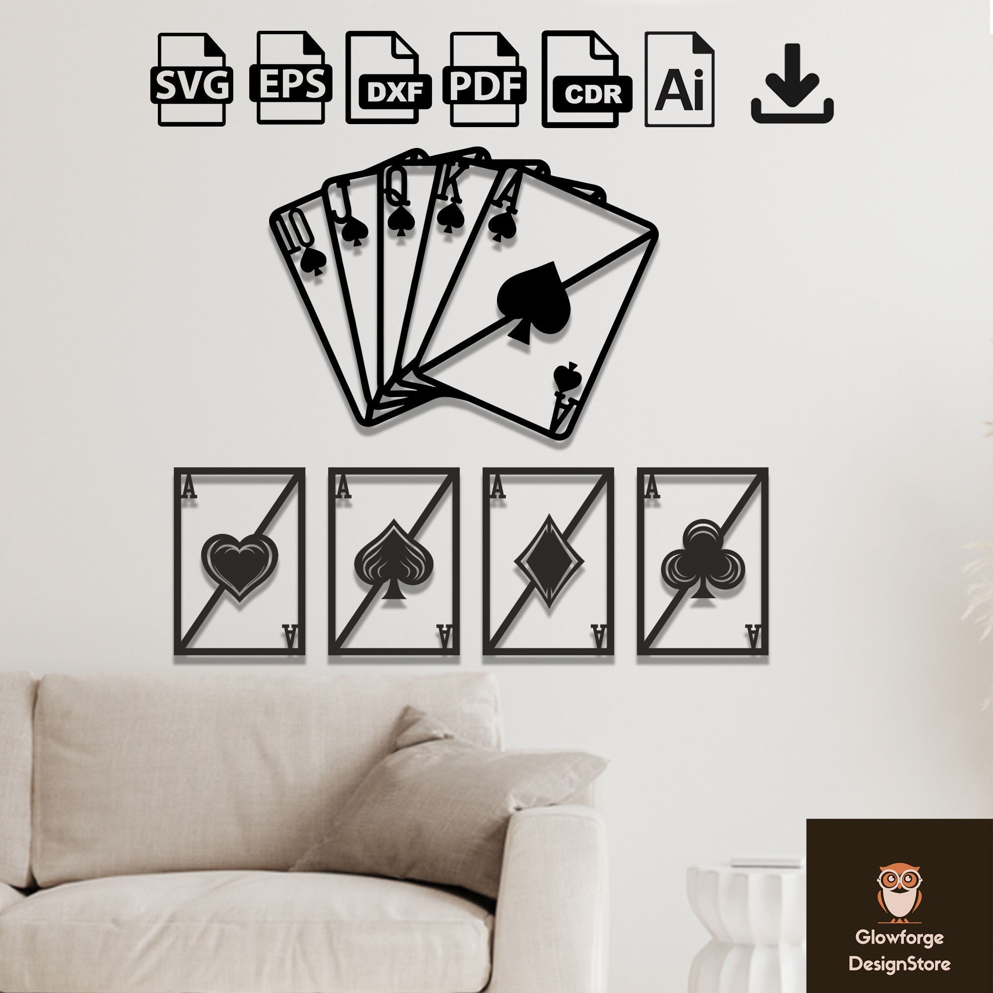 Playing Cards Design Laser Cut Svg Dxf Files Wall Sticker - Etsy