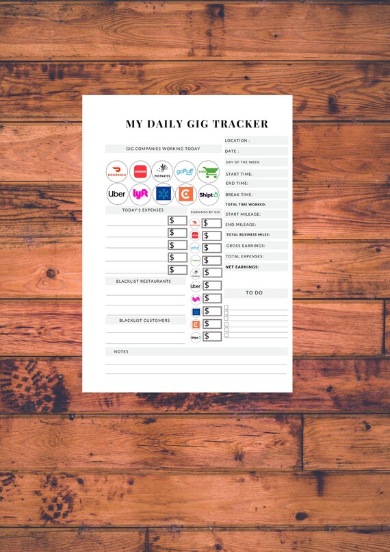 DOORDASH PRINTABLE TRACKER Gig Planner Instant Download Etsy