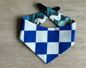 Blue and White Checkers, Dog Collage, Reversible Pet Bandana, Cat or Dog, Multiple Sizes (snap buttons optional)